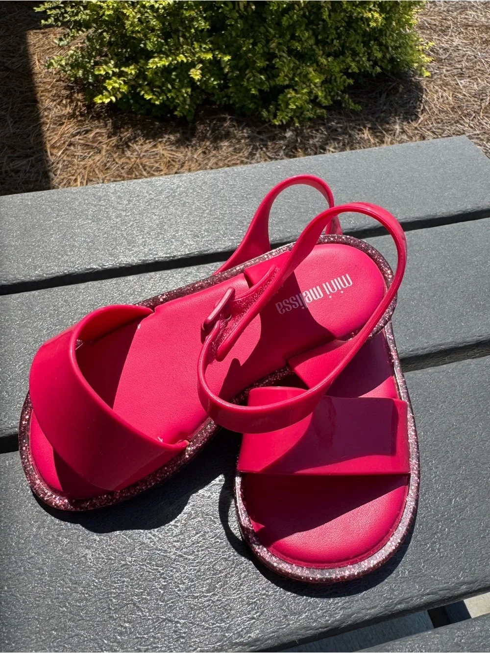 Mini Melissa Hot Pink Glitter-Trim Girls' Sandals